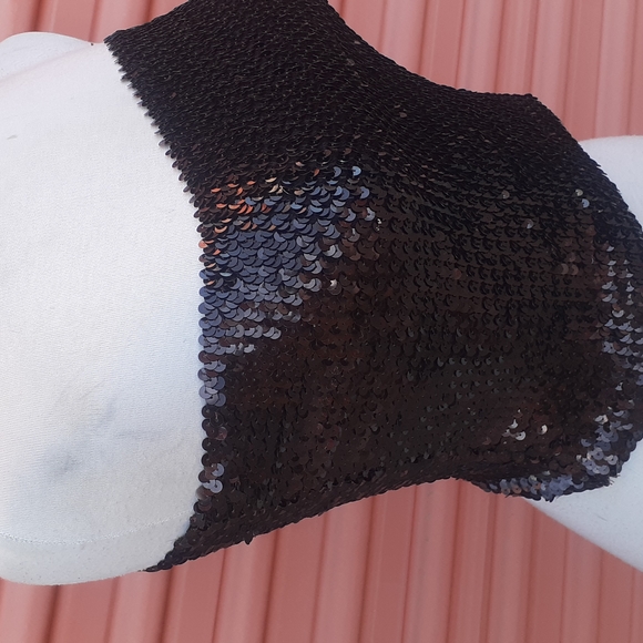 NOA 2 Silver & Brown Sequined Bustier Vintage Tube Top size S / M - Picture 3 of 7